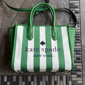 Kate Spade Ella Even Stripe Jacquard Small Tote Crossbody Bag Green Multi